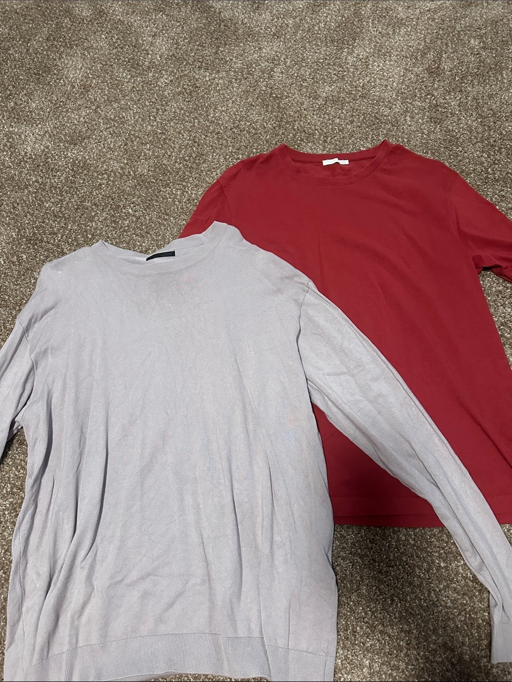 Zara Mens Long Sleeve Crewneck Tops - Red and Light Gray